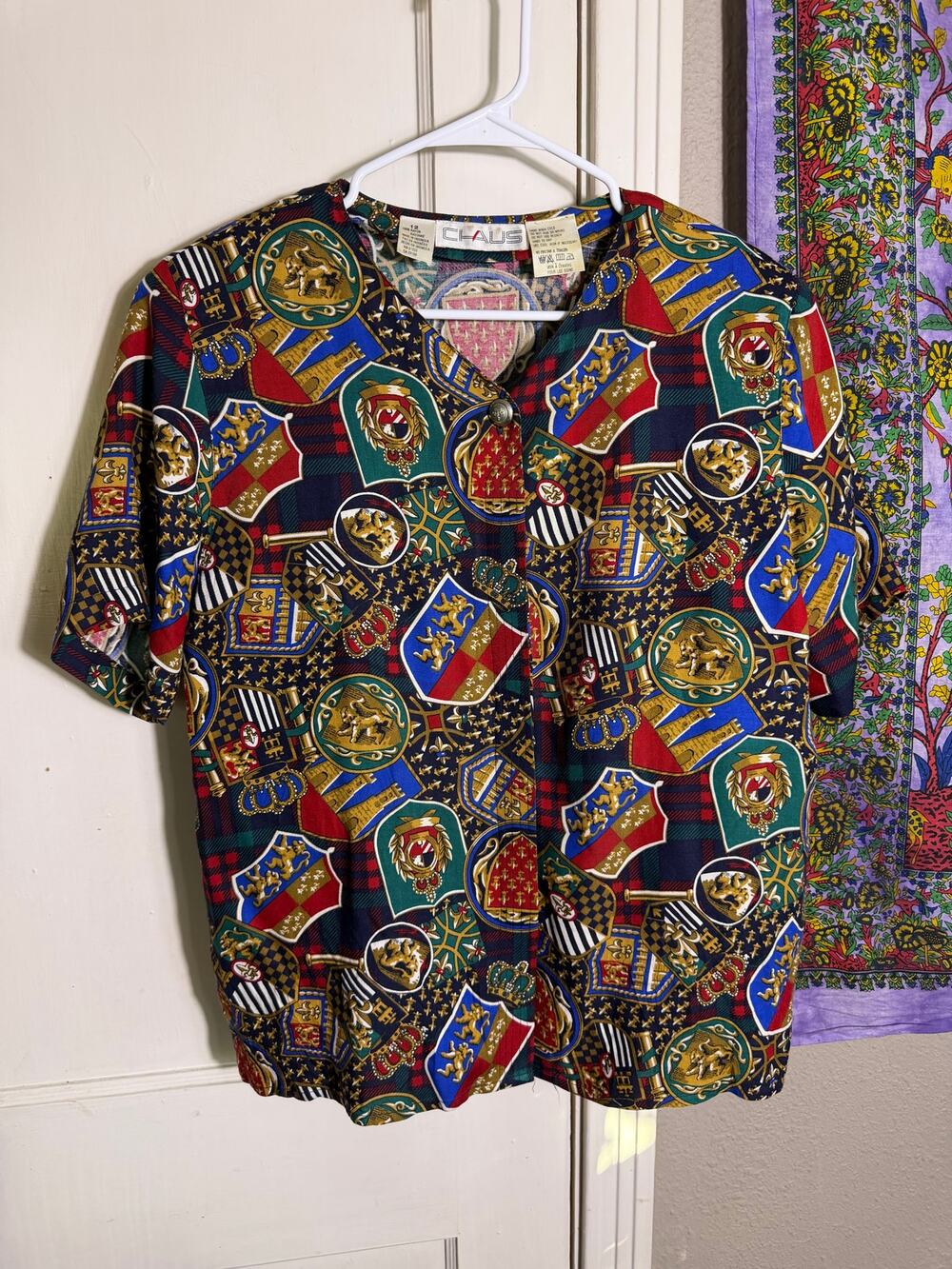 Vintage CHAUS 90s Heraldic Crest Blouse Size 12
